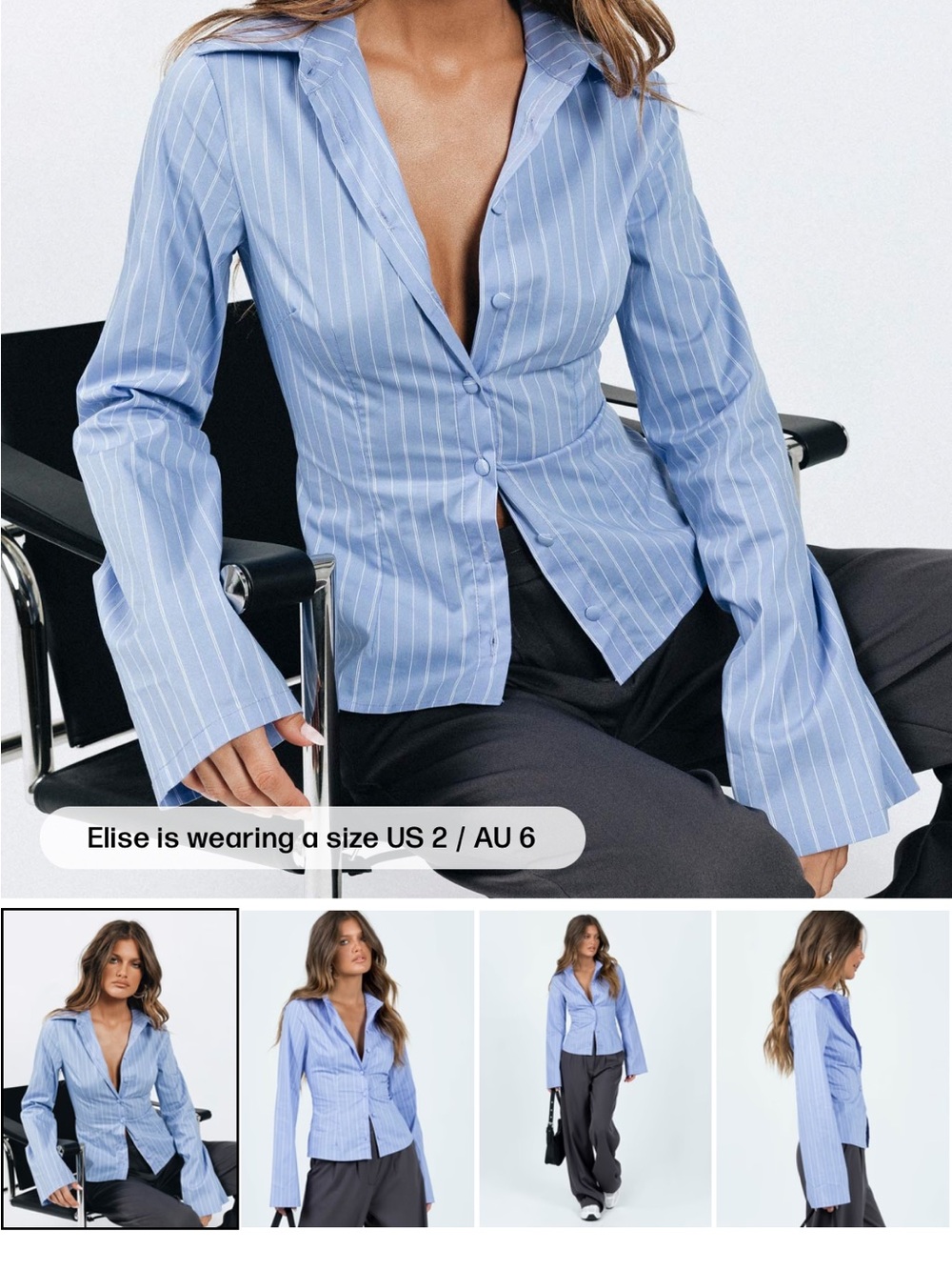 Princess Polly Anni Blue Pinstripe Button-Front Shirt